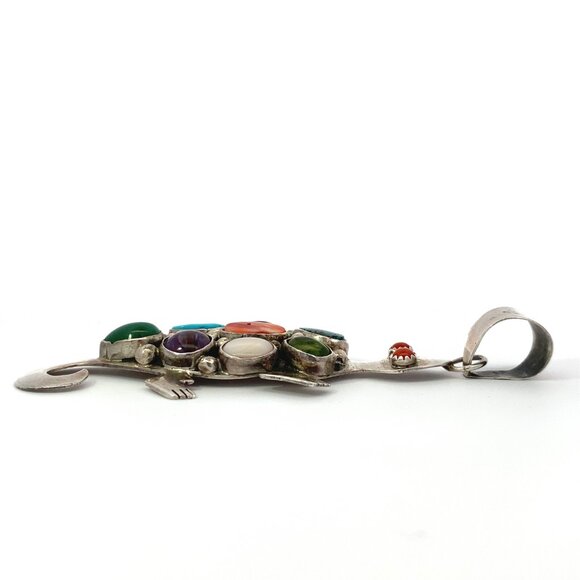 Navajo Sterling Silver Emer Thompson Multi-Stone Lizard Pendant - Picture 6 of 8
